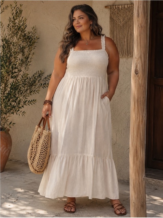 Chelsea28 Dresses & Skirts - Chelsea28 Cream Smocked Square-Neck Maxi Dress